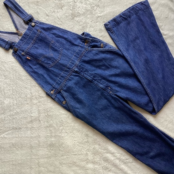 Levi's Denim - Levi's VTG 70s Orange Tab Bib & Brace Flare Denim Overalls Dungarees Vintage 28